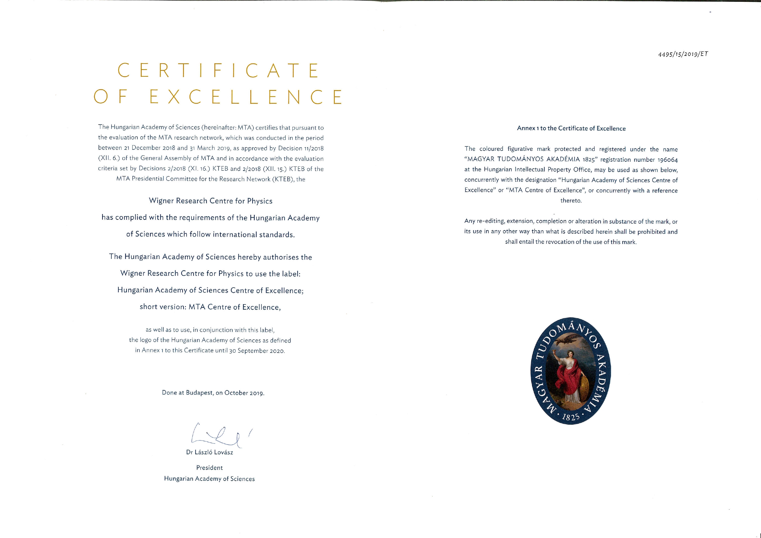 Certificate of Excellence